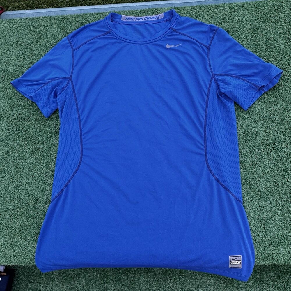 Nike Pro Combat Compression Shirt Mens Large Blue Short Sleeve Dri Fit